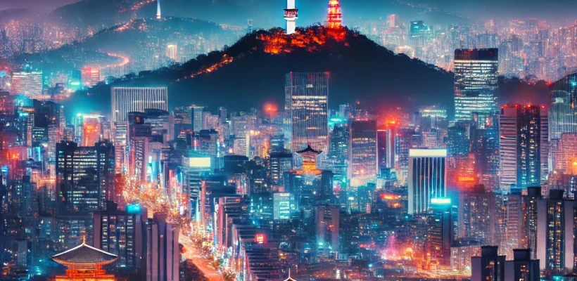 DALL·E 2024-12-05 13.05.15 - A vibrant cityscape of Seoul, South Korea, at night, featuring iconic landmarks like the N Seoul Tower on Namsan Mountain, modern skyscrapers, and tra